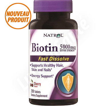 Biotine 5000 mcg - complément alimentaire pour cheveux - 250 tablettes de Natrol
