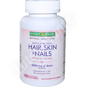 Hair, Skin & Nails Formule Complète avec Biotine et Huile d'argan - 250 gélules de Nature's Bounty