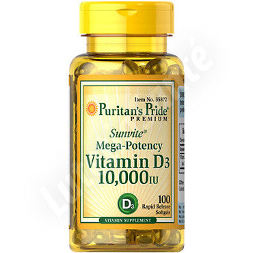 Vitamine D3 naturelle - haute concentration 10 000 IU - 100 capsules de Puritan's Pride