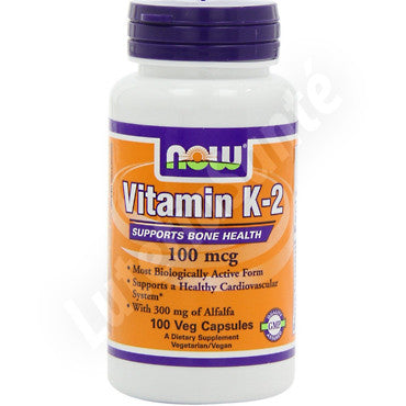 Vitamine K2 (Menaquinone) 100 mcg avec Alfalfa - 100 capsules de Now Nutrition